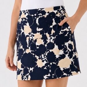 Rafaella Floral Pull On Golf Skort Women's Small Navy Cream Stretch Skirt Shorts